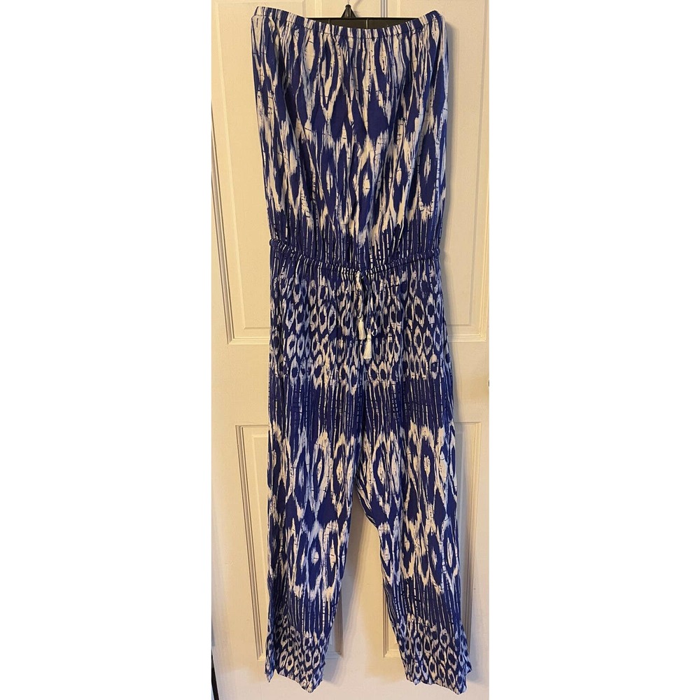 Tommy Bahama Jumpsuit Tropical Batik Print Blue & White Sleeveless Size Small